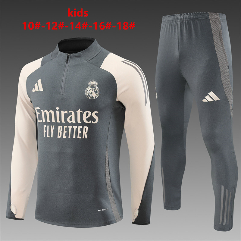 Kids Real Madrid 24/25 Tracksuit - Grey/Light Beige